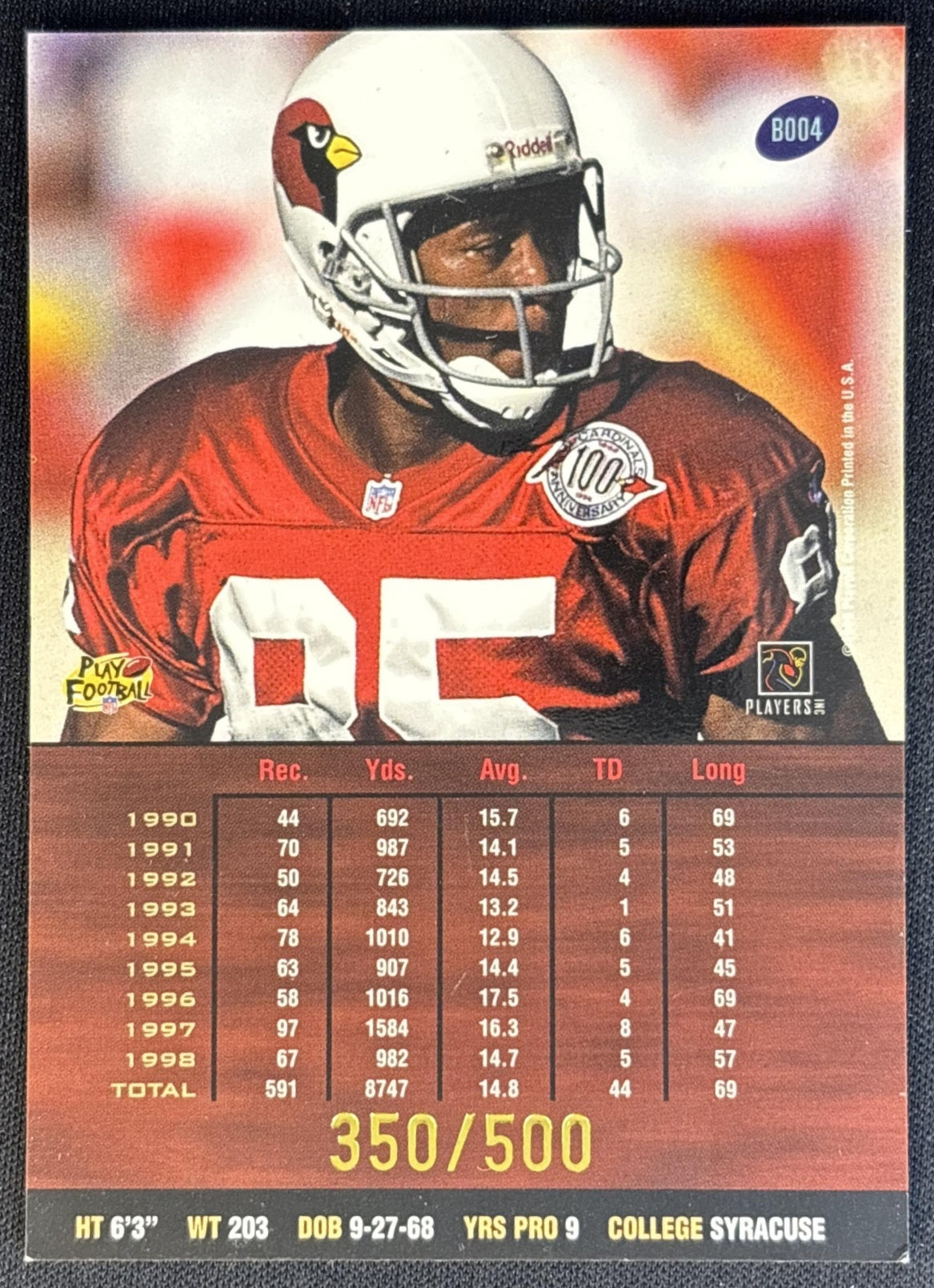 Rob Moore 1999 Playoff Prestige SSD Spectrum Purple /500 Cardinals Football