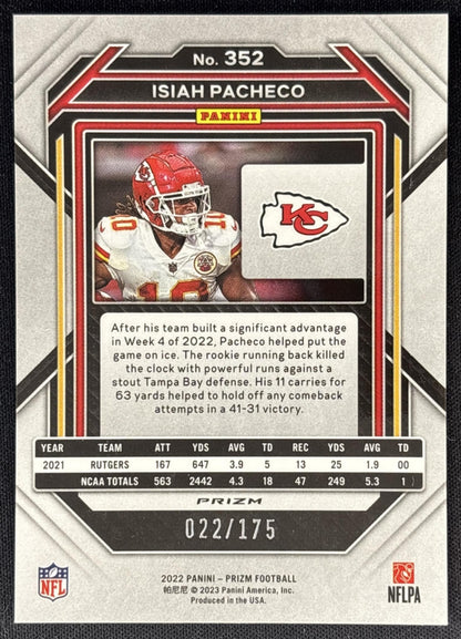 Isiah Pacheco 2022 Panini Prizm Hyper /175 Chiefs back