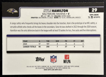 Kyle Hamilton 2025 Topps Chrome Ravens Sports Trading Cards