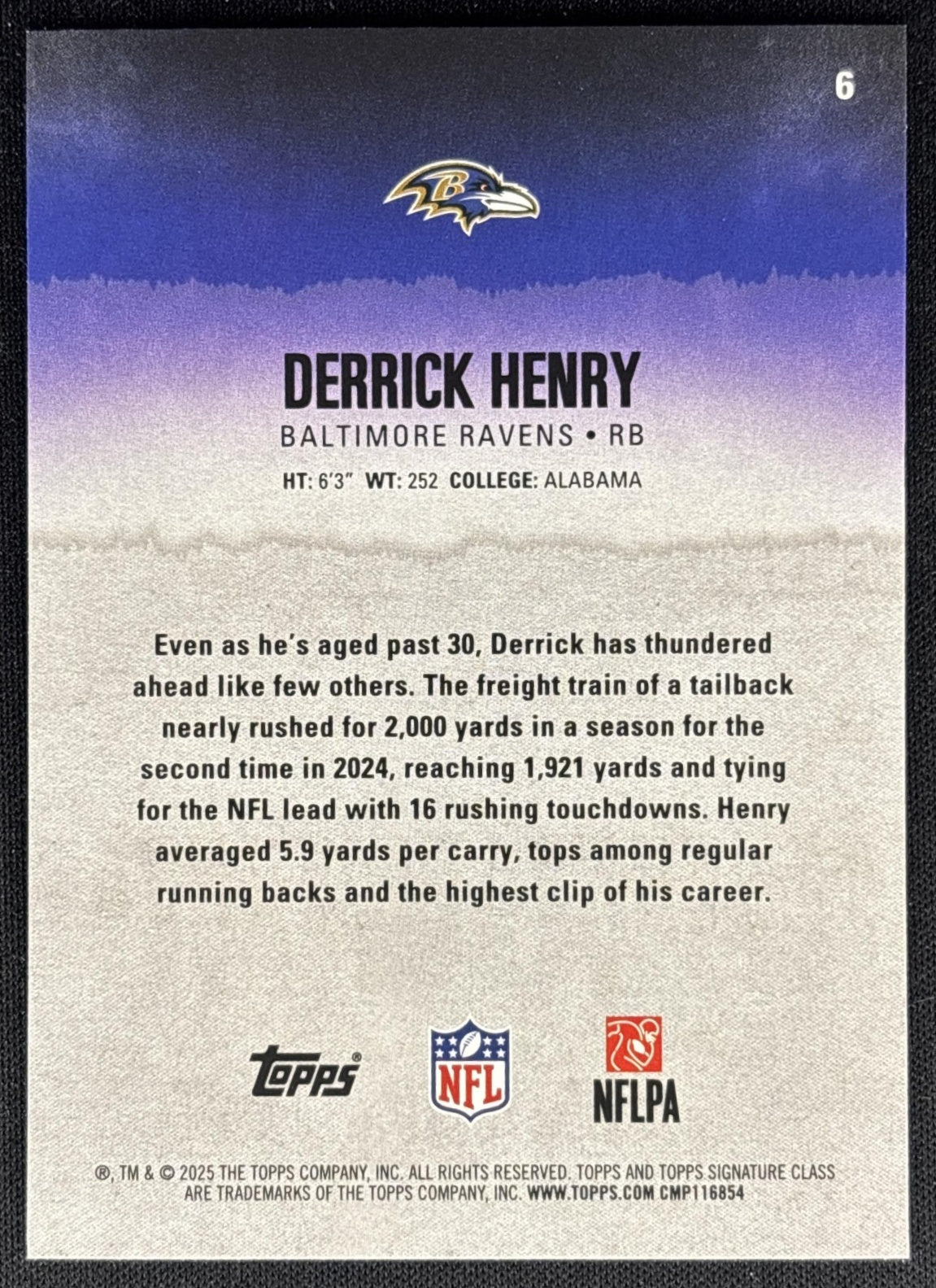 Derrick Henry 2025 Topps Signature Class Veteran Blue & Yellow Foil Ravens Sports Trading Cards