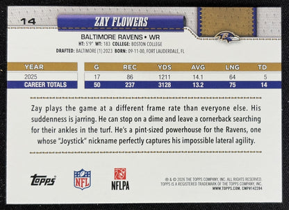 Zay Flowers 2026 Topps Rainbow Foil Ravens back
