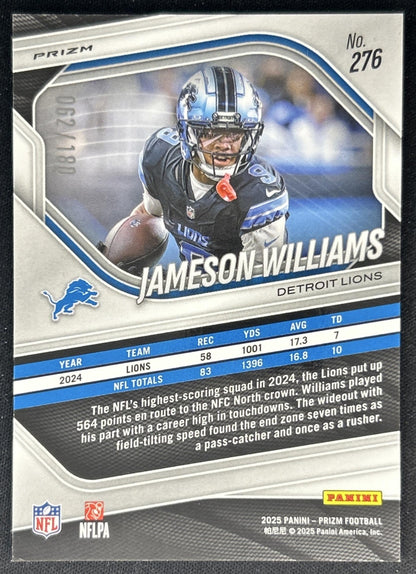 Jameson Williams 2025 Panini Prizm Pigskin /180 Lions Back