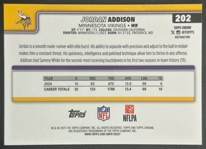 Jordan Addison 2025 Topps Chrome Refractor Vikings Sports Trading Cards