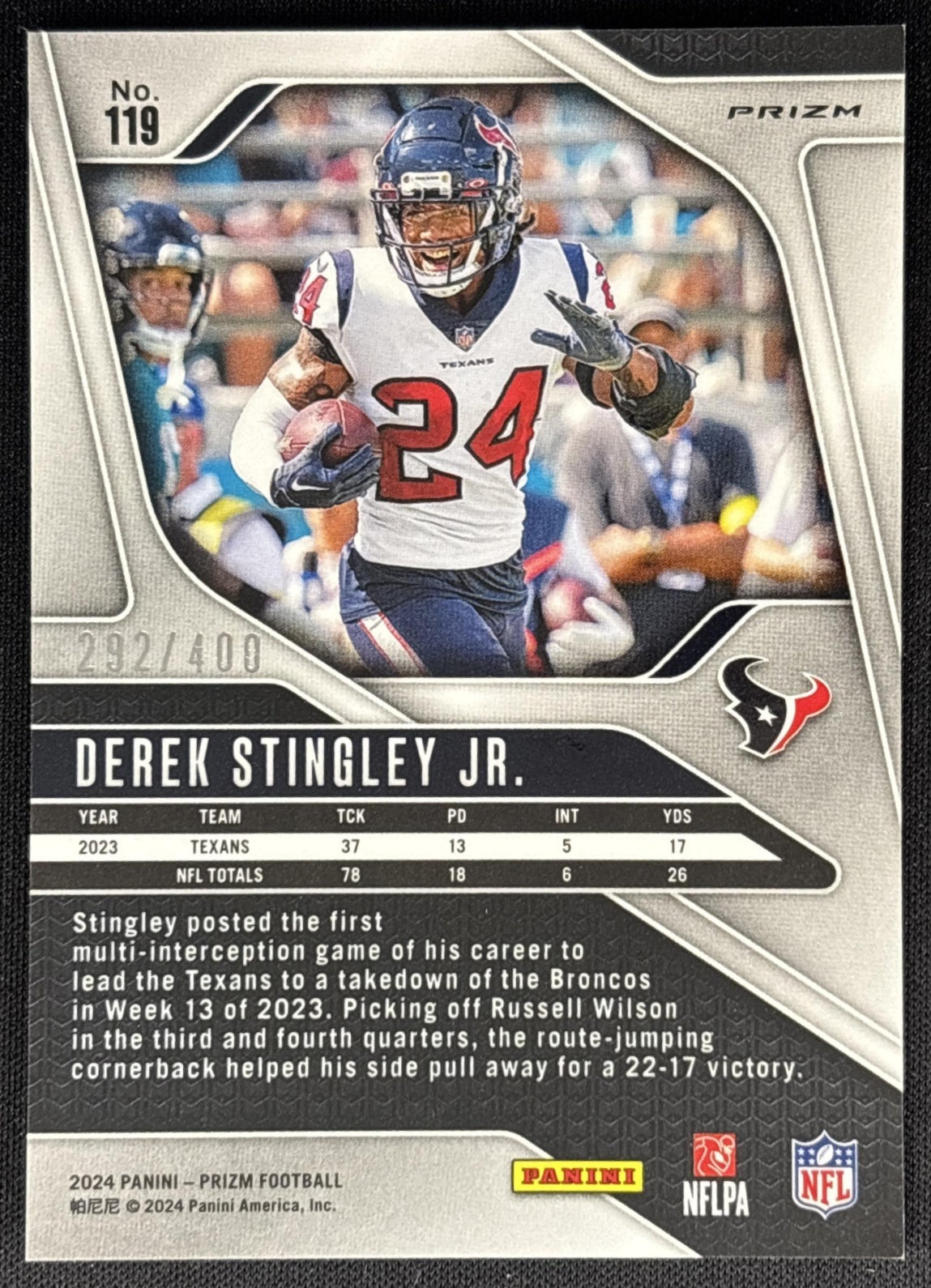 Derek Stingley Jr. 2024 Panini Prizm Pandora /400 Texans Sports Trading Card