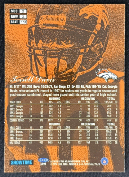 Terrell Davis 1998 Fleer Flair Showcase Row 3 Broncos Sports Trading Card
