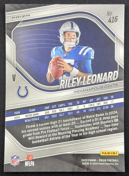 Riley Leonard 2025 Panini Prizm Rookie Variations No Huddle Colts Indianapolis Colts