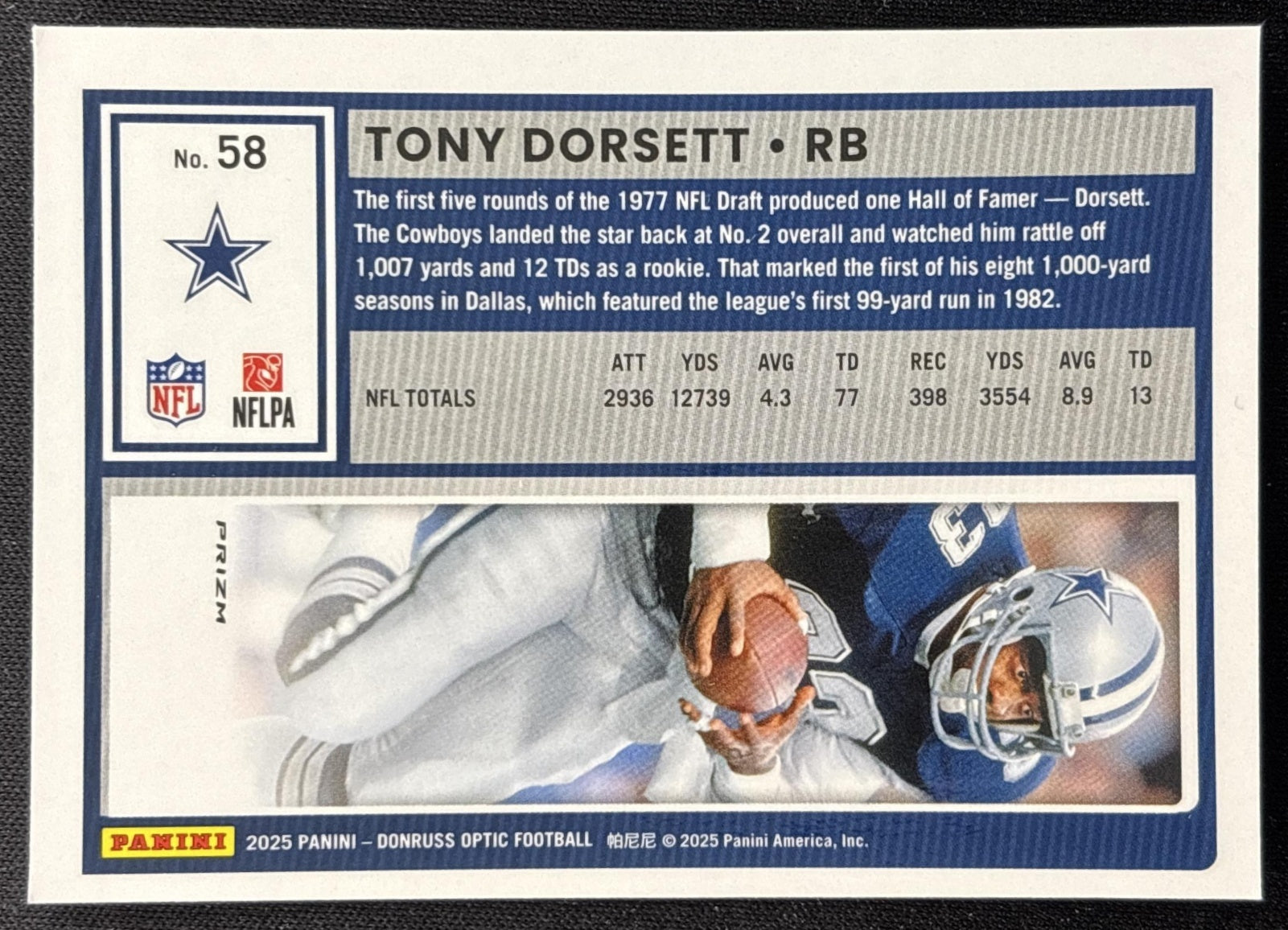 Tony Dorsett 2025 Panini Donruss Optic Holo Prizm Cowboys Sports Trading Cards