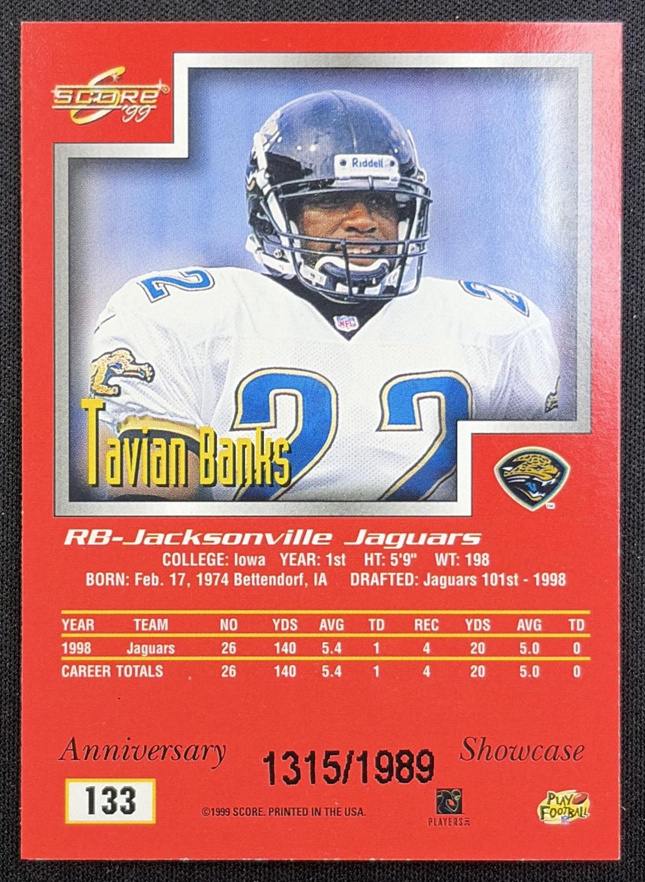 Tavian Banks 1999 Score Anniversary Showcase /1989 Jaguars
