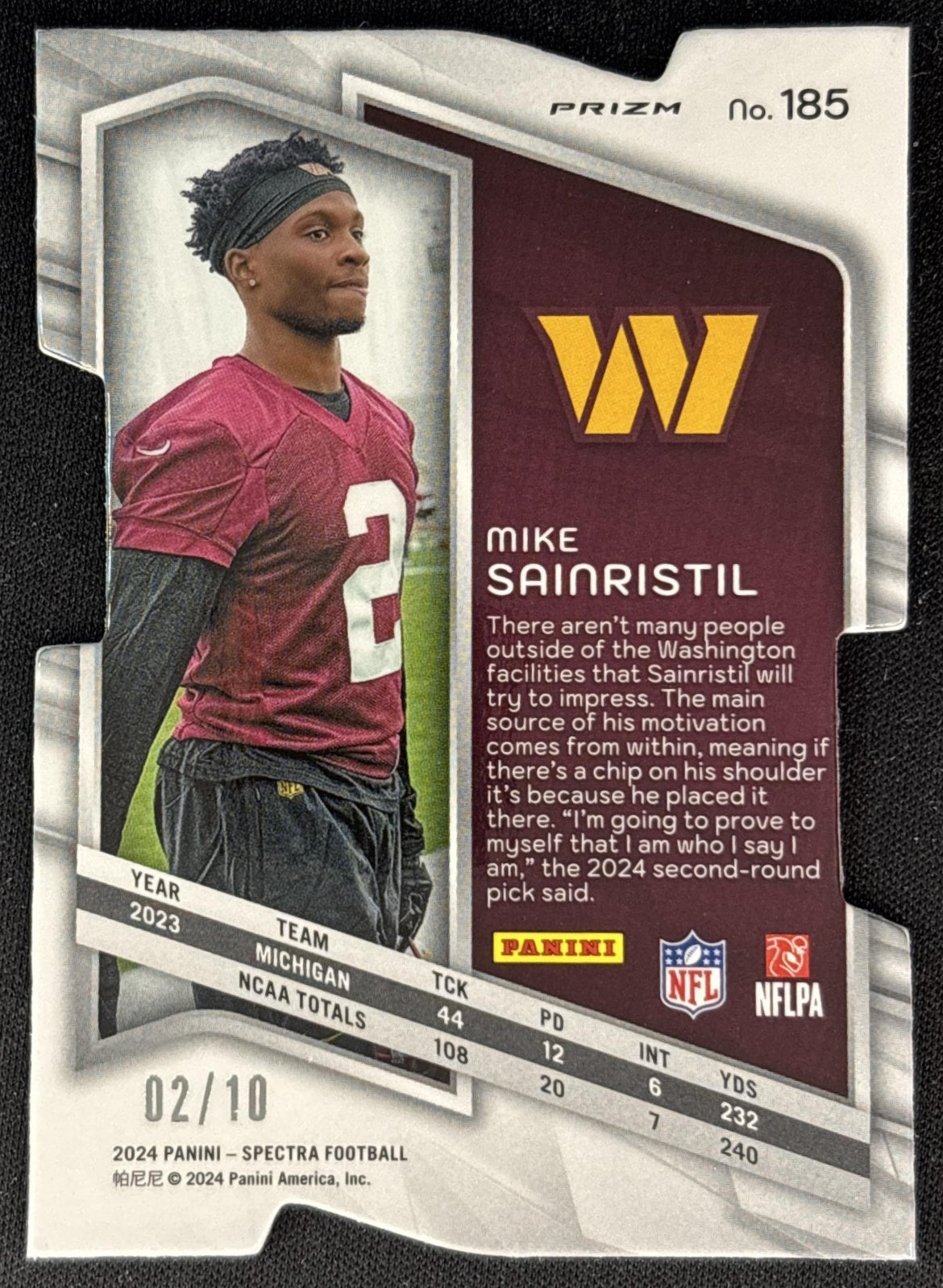 Mike Sainristil 2024 Panini Spectra Rookies Universal Die Cut /10 Commanders Back