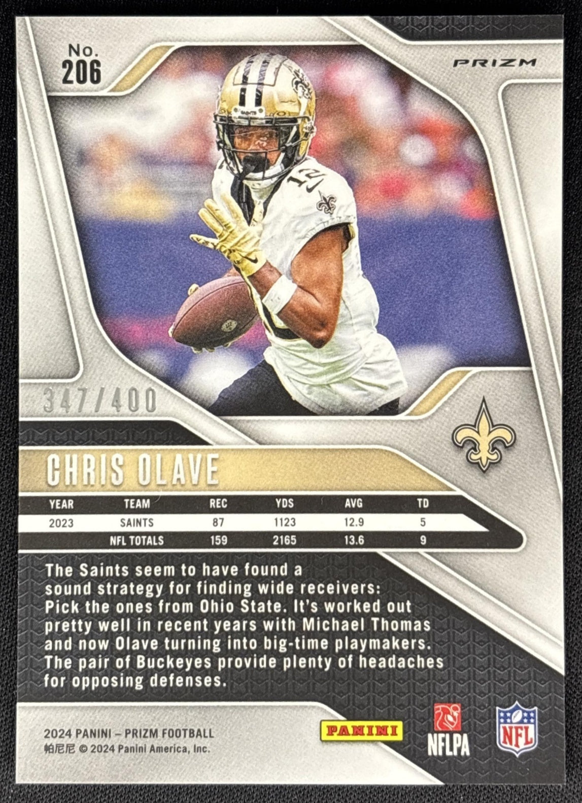 Chris Olave 2024 Panini Prizm Pandora /400 Saints Sports Trading Card