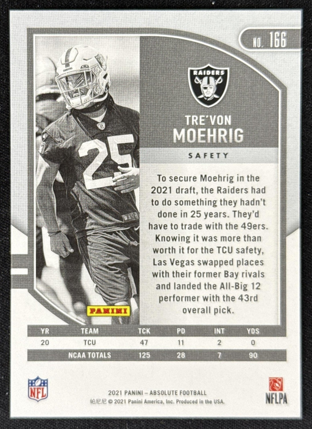 Tre'von Moehrig 2021 Panini Absolute Blue Diamonds /99 Raiders Sports Trading Card