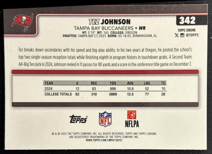 Tez Johnson 2025 Topps Chrome Sapphire Buccaneers Sports Trading Cards