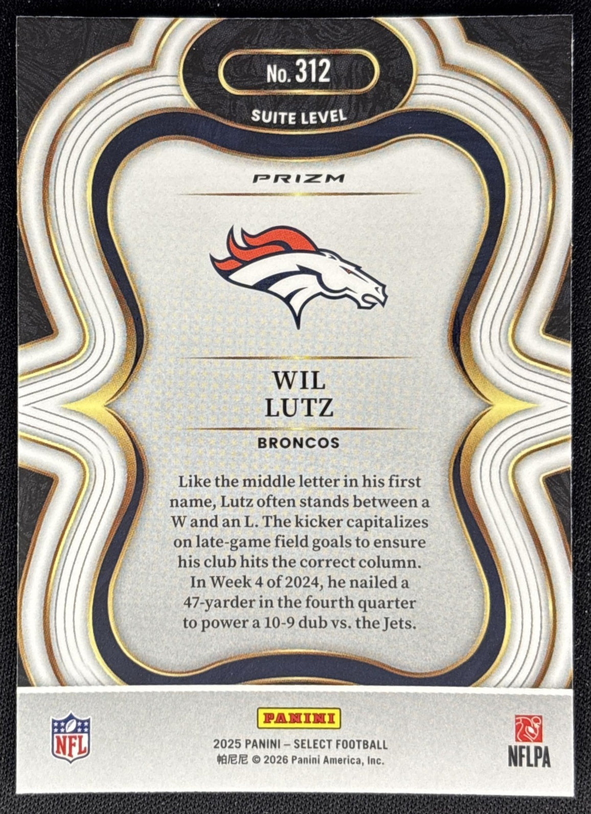 Wil Lutz 2025 Panini Select Suite Level Silver Prizm Broncos back