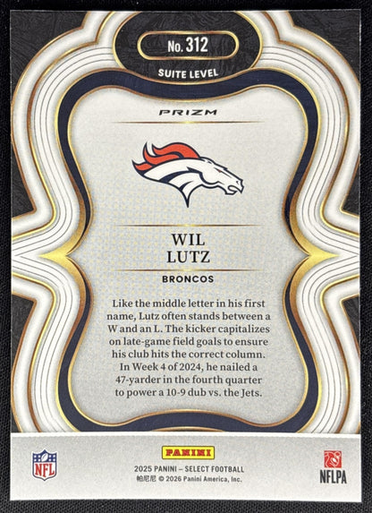 Wil Lutz 2025 Panini Select Suite Level Silver Prizm Broncos back