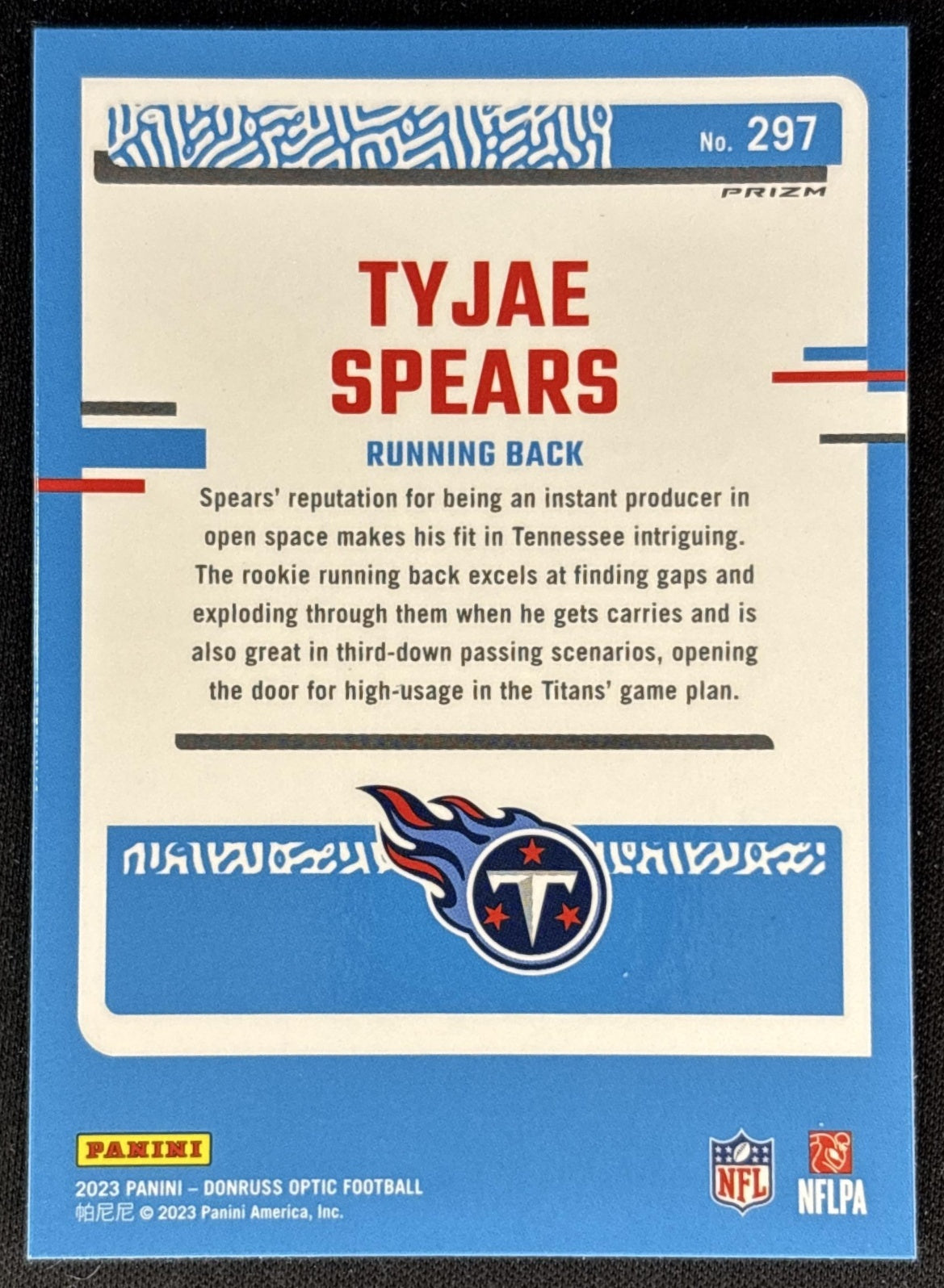 Tyjae Spears 2023 Panini Donruss Optic Pink Prizm Titans