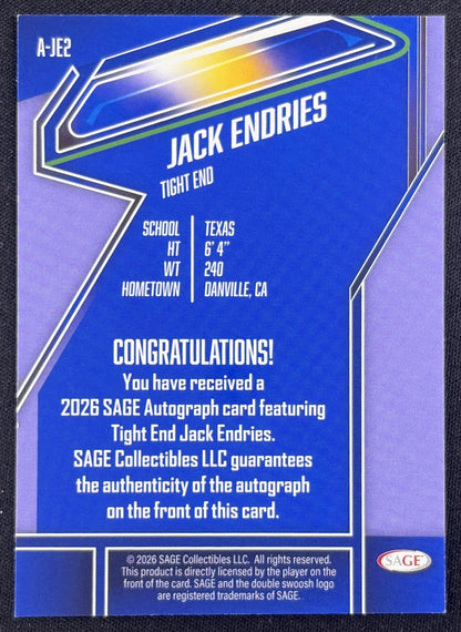 Jack Endries 2026 SAGE HIT Auto Gold High Series /100 Huskies