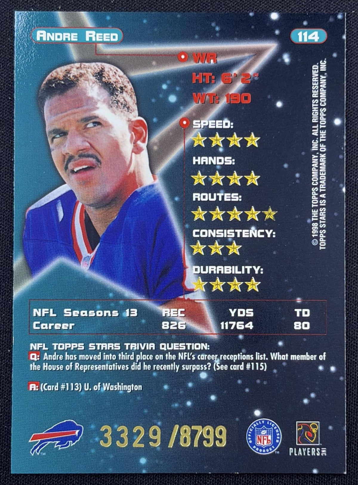 Andre Reed 1998 Topps Stars /8799 Bills back