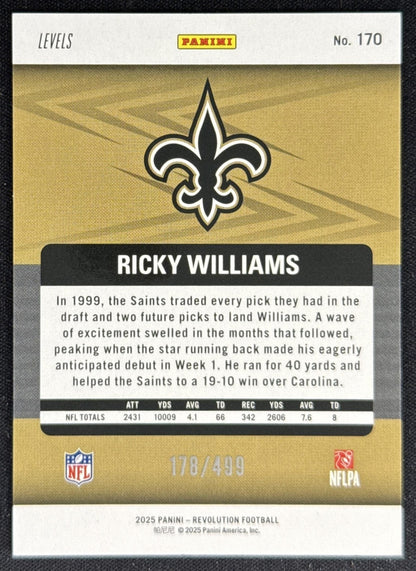 Ricky Williams 2025 Panini Revolution Teal Levels /499 Saints Sports Trading Card
