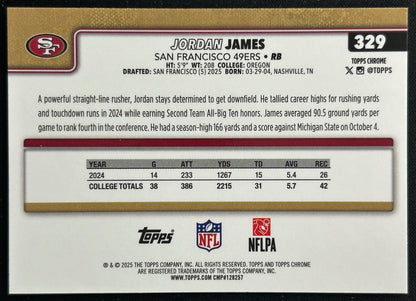 Jordan James 2025 Topps Chrome Rookie 49ers Sports Trading Cards