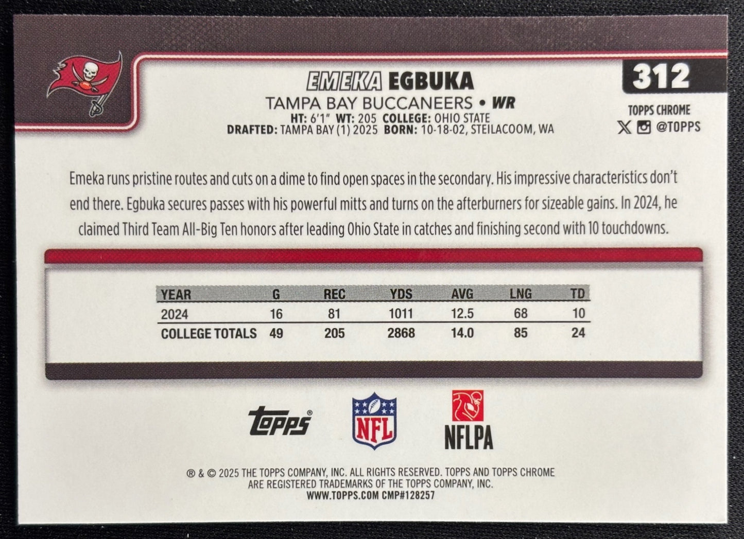 Emeka Egbuka 2025 Chrome Rookie Buccaneers Sports Trading Cards