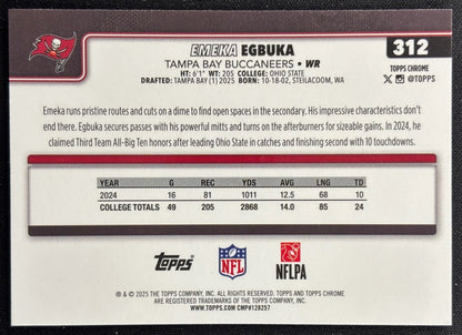 Emeka Egbuka 2025 Chrome Rookie Buccaneers Sports Trading Cards