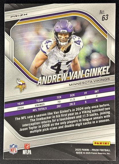 Andrew Van Ginkel 2025 Panini Prizm Neon Green Pulsar Vikings