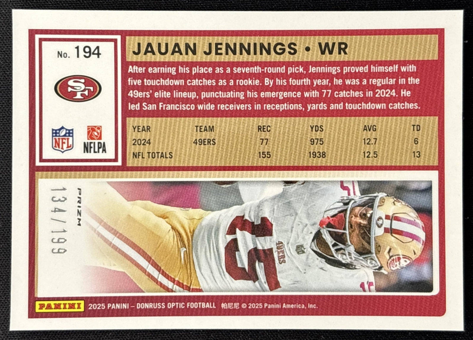 Jauan Jennings 2025 Panini Donruss Optic Flex Prizm /199 49ers Sports Trading Cards