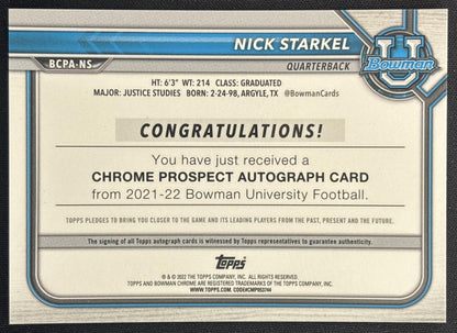 Nick Starkel 2021 Bowman University Chrome Prospects Auto back