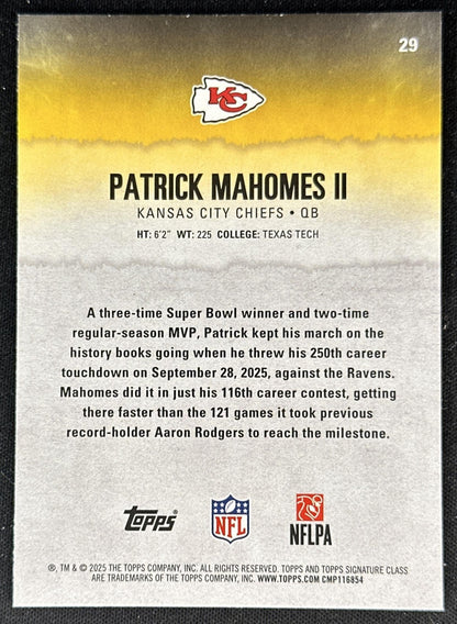 Patrick Mahomes II 2025 Topps Signature Class Chrome Veteran Chiefs back