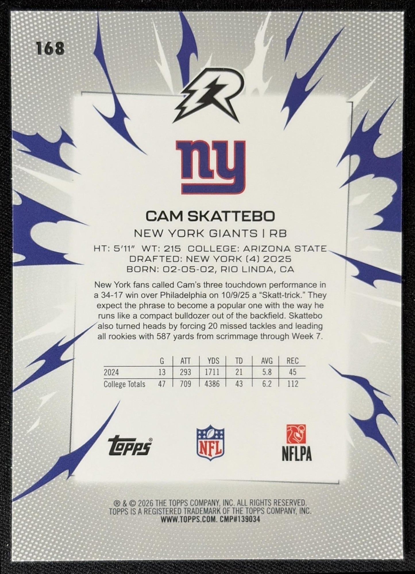 Cam Skattebo 2025 Topps Resurgence Giants