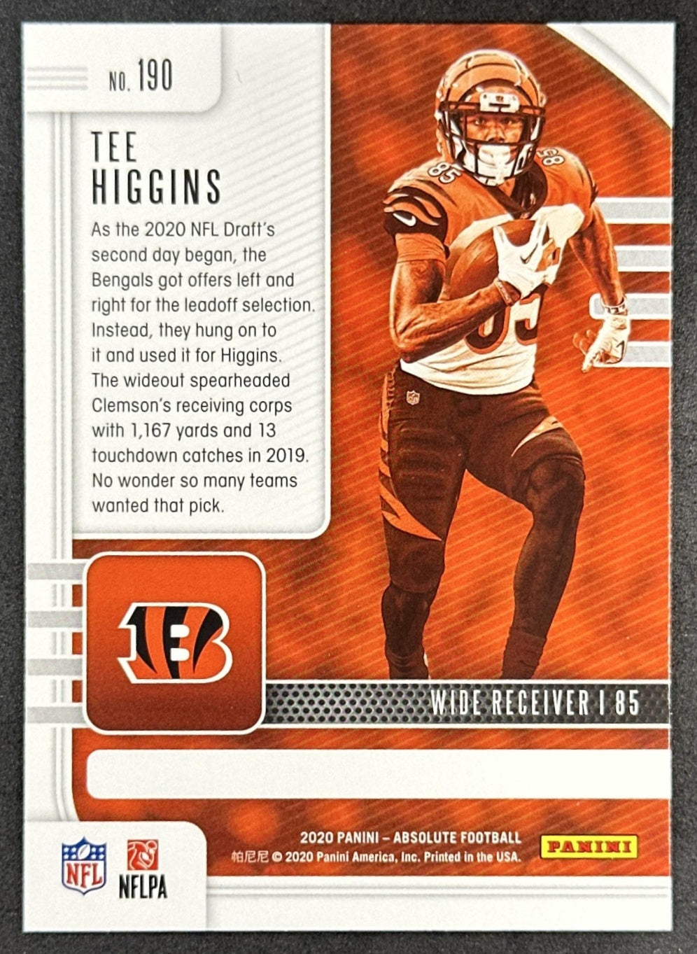 Tee Higgins 2020 Panini Absolute Yellow Bengals Sports Trading Card