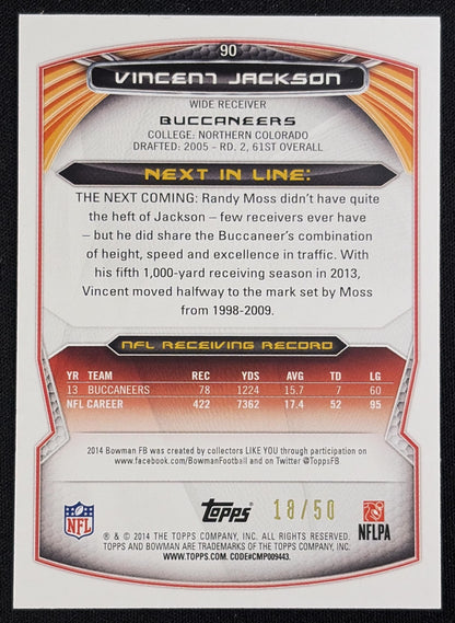Vincent Jackson 2014 Bowman Veterans Orange /50 Buccaneers - Back