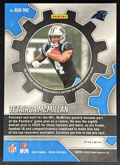Tetairoa McMillan 2025 Panini Prizm Rookie Gear Neon Green Pulsar Panthers Back