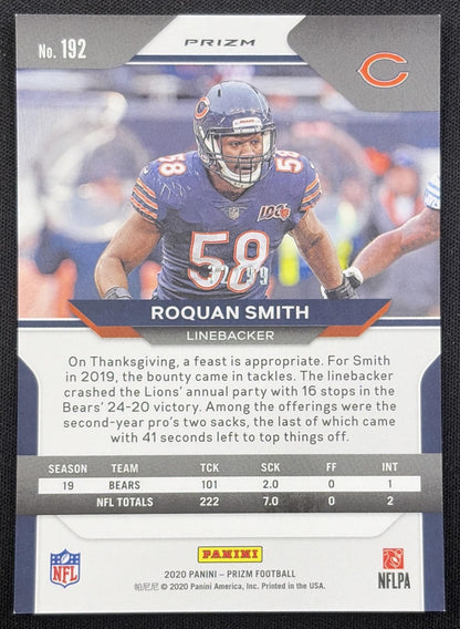 Roquan Smith 2020 Panini Prizm Blue Ice /99 Bears back