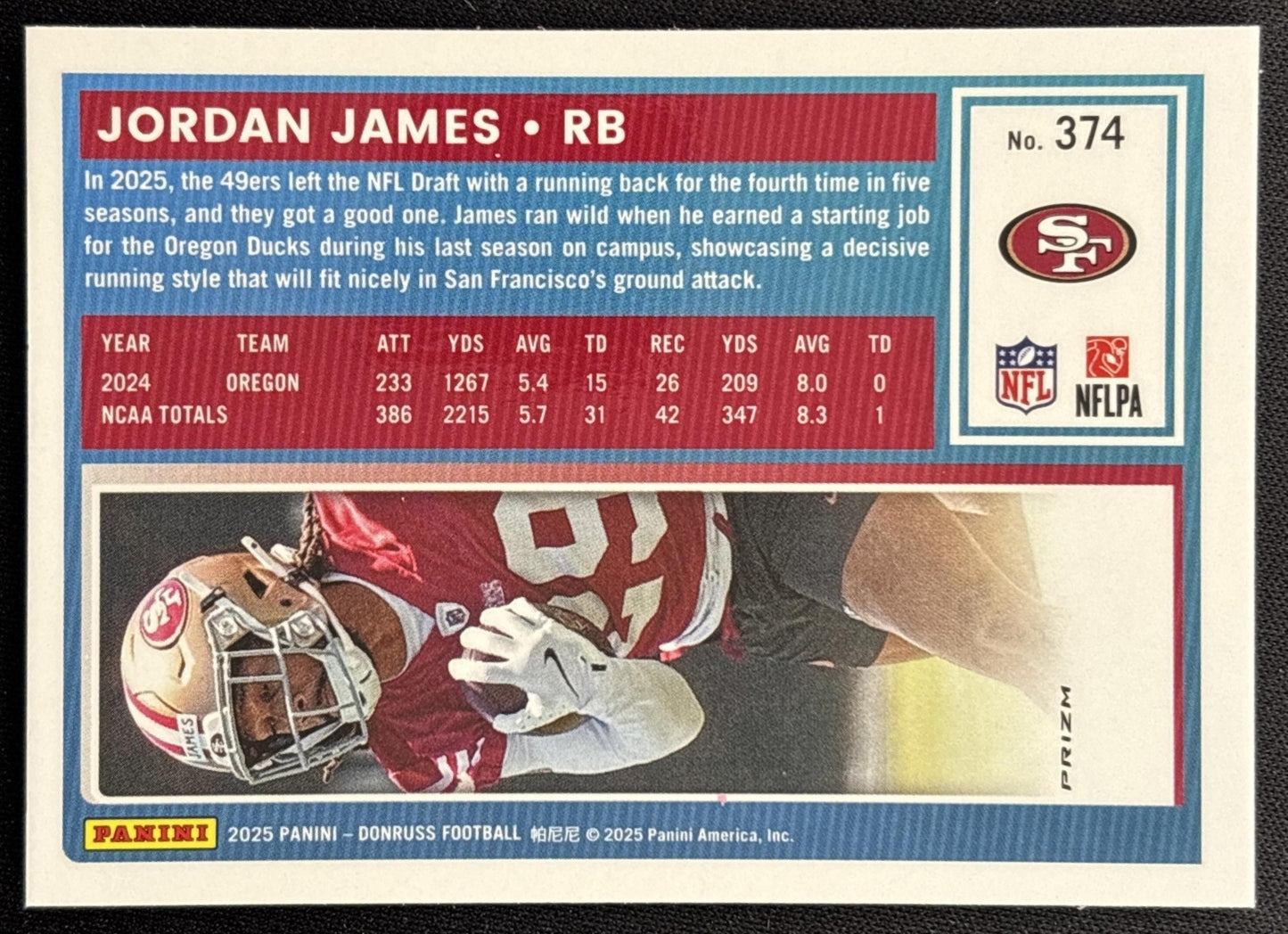 Jordan James 2025 Panini Donruss Optic Rated Rookie Preview Pink 49ers - Back