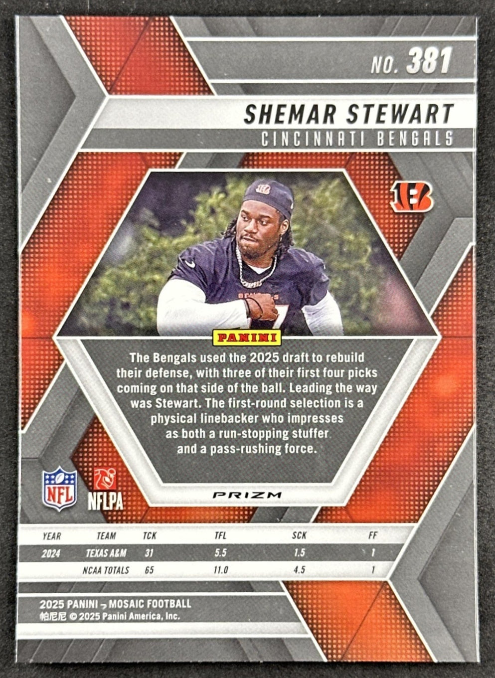 Shemar Stewart 2025 Panini Mosaic Reactive Purple Rookie Bengals