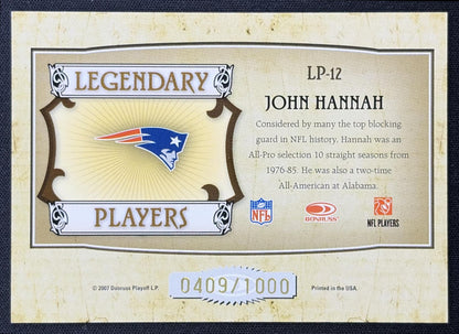 John Hannah 2007 Donruss Classics Legendary Players Bronze /1000 Patriots back