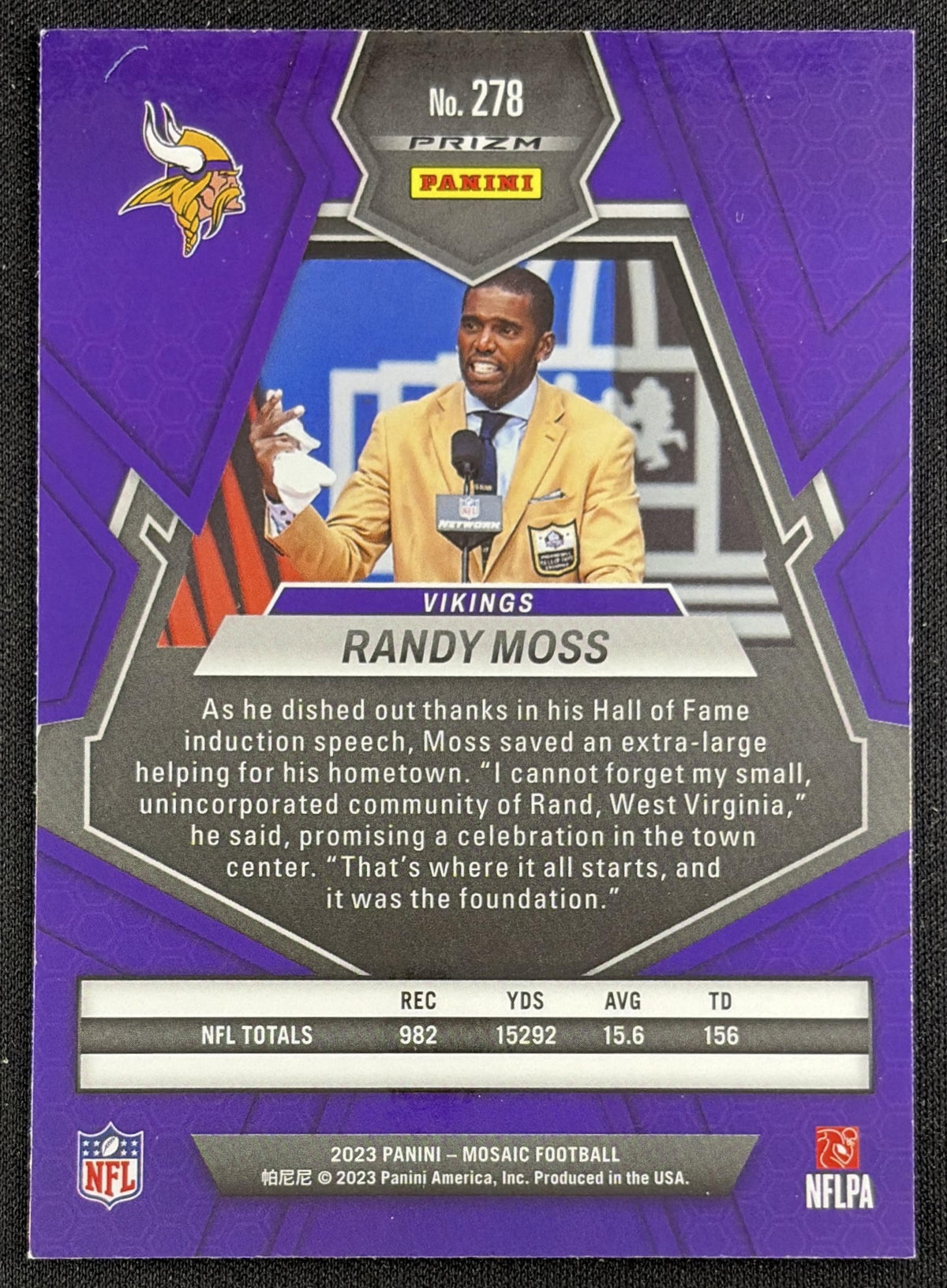 Randy Moss 2023 Panini Mosaic Reactive Blue Mosaic Vikings Sports Trading Card