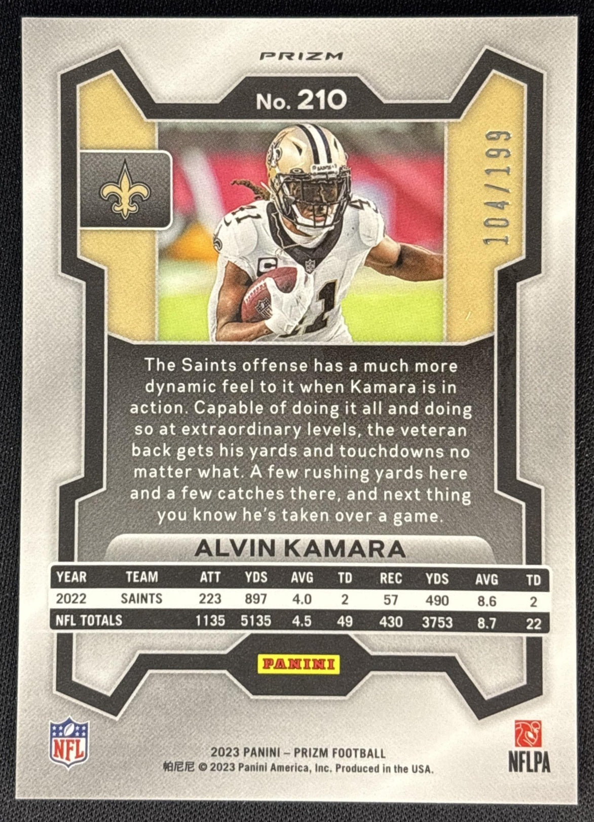 Alvin Kamara 2022 Panini Prizm Blue Wave /199 Saints