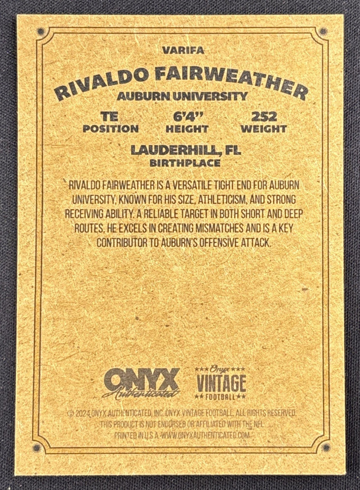 Rivaldo Fairweather 2024 Onyx Vintage Collection Auto