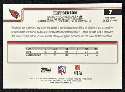 Trey Benson 2025 Topps Chrome Aqua Refractor /199 Cardinals