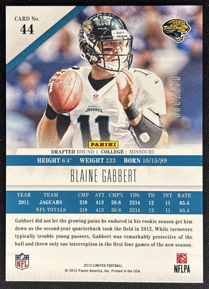 Blaine Gabbert 2012 Panini Limited /399 Jaguars back