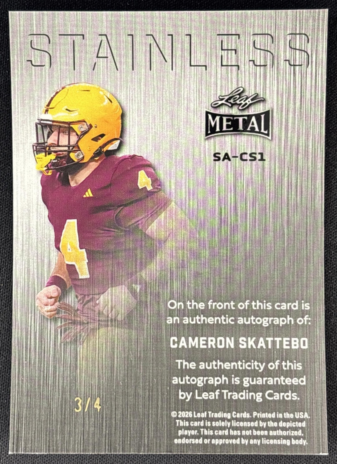 Cameron Skattebo 2026 Leaf Metal Auto /4 Giants back