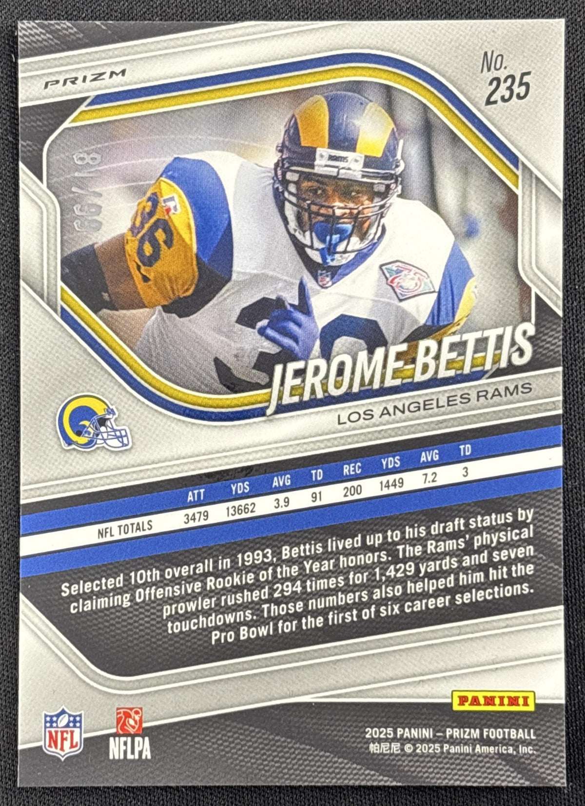 Jerome Bettis 2025 Panini Prizm No Huddle Red /99 Rams