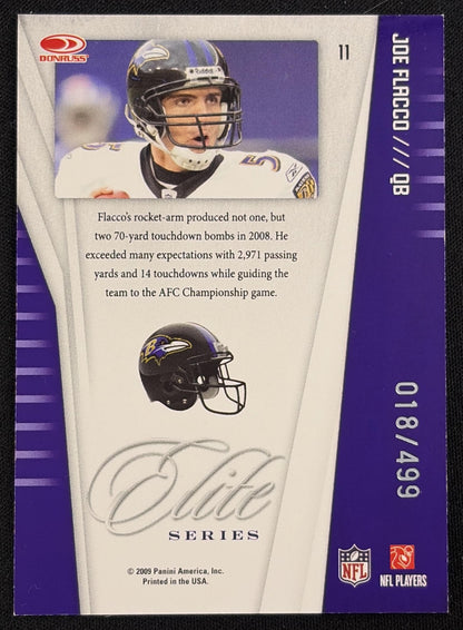 Joe Flacco 2009 Panini Donruss Elite Series Green /499 Ravens sports trading card back