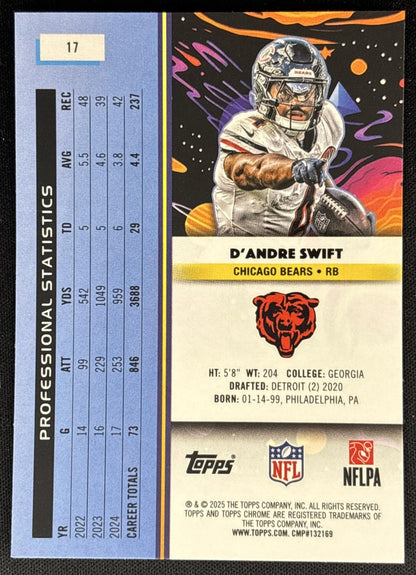 D'Andre Swift 2025 Topps Cosmic Chrome Aqua Equinox Refractor /199 Bears