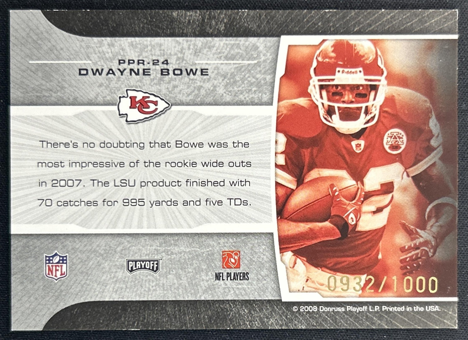 Dwayne Bowe 2008 Playoff Prestige Prestigious Pros Blue /1000 Chiefs back