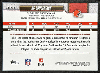 KC Concepcion 2026 Topps Flagship Browns Sports Trading Card