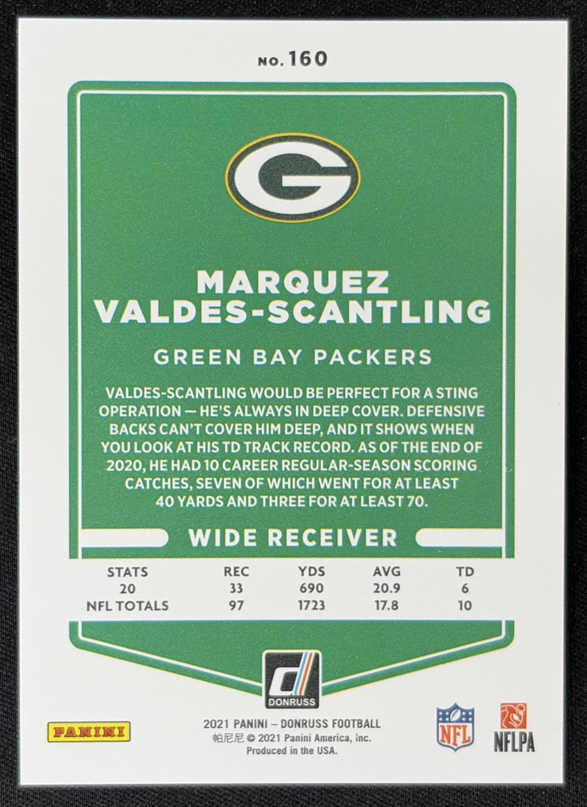 Marquez Valdes-Scantling 2021 Panini Donruss Press Proof Premium Packers Sports Trading Card
