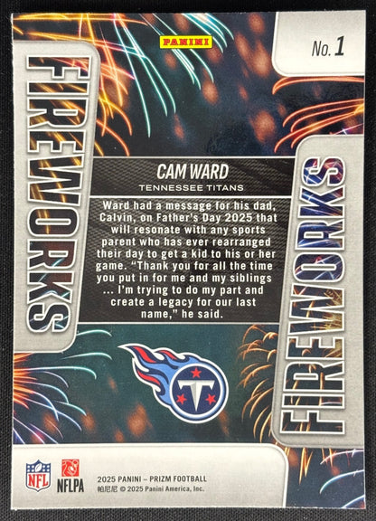 Cam Ward 2025 Prizm Fireworks Titans - back